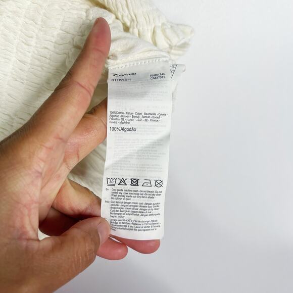 New Ripcurl Medium Cream Norah Tank Top Smocking Shoulder Tie Cotton Gauze Bone - Picture 9 of 11